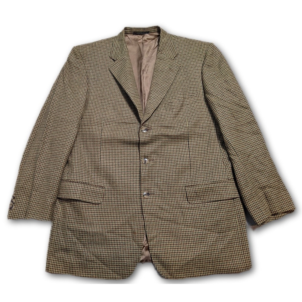 Ermenegildo Zegna Mens Blazer Brown Houndstooth Appx. 44R Wool Italy VTG Regular